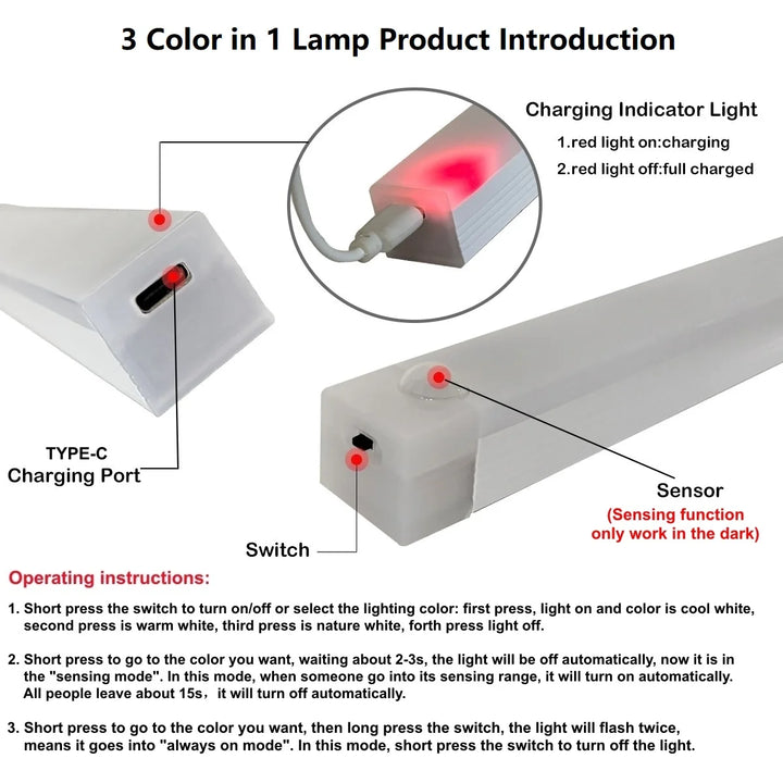 LED Motion Sensor Light Rechargeable Portable Lamp for Kitchen Cabinet