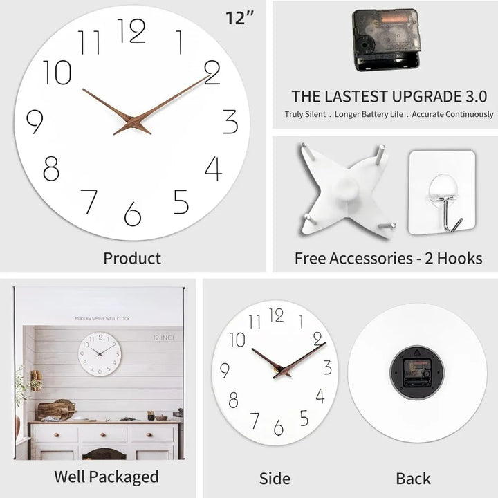 White Modern Simple Minimalist Hanging Wall Clock